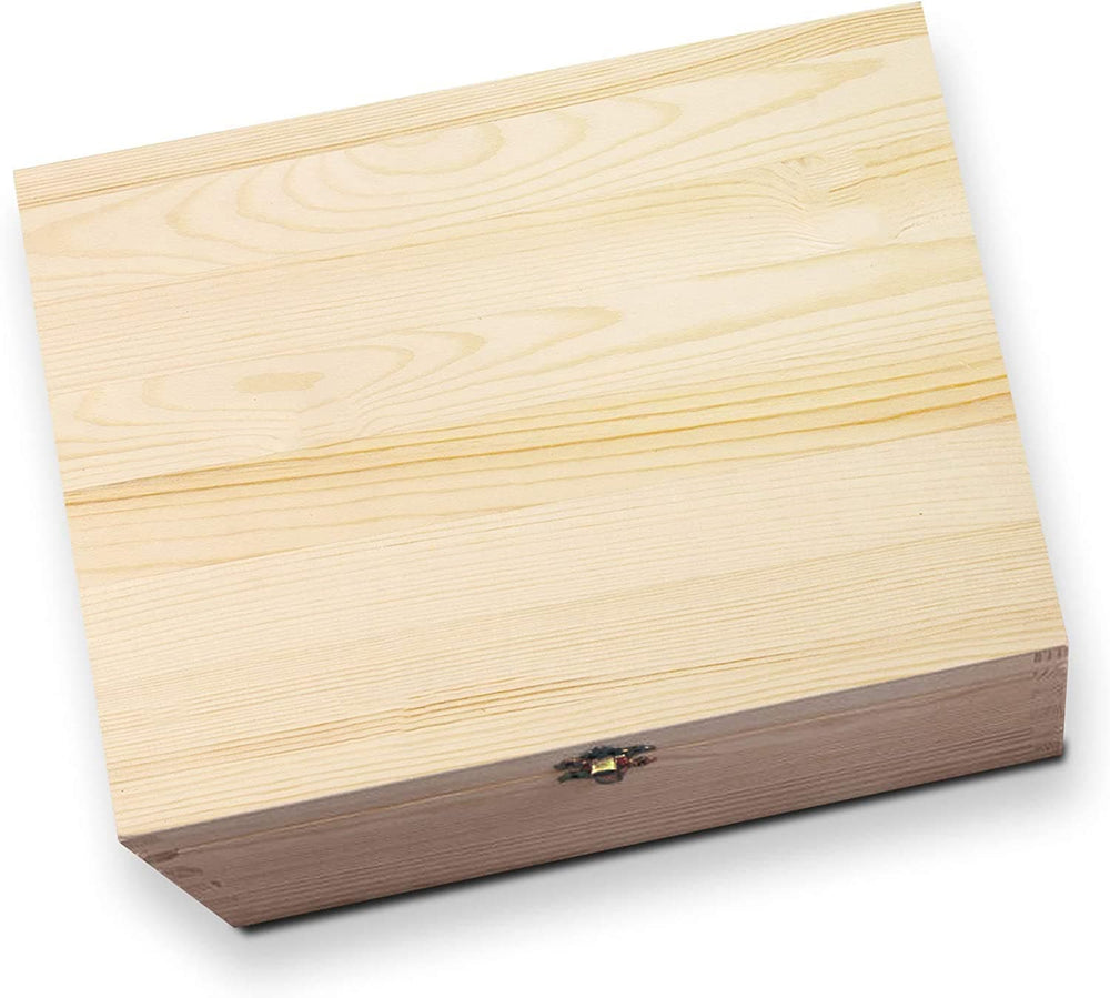 Unfinished Wood Box with Hinged Lid and Front Clasp - Ideal for Arts, Crafts, Hobbies, and Home Storage - Size: 10.62" x 7.87" x 5.51.